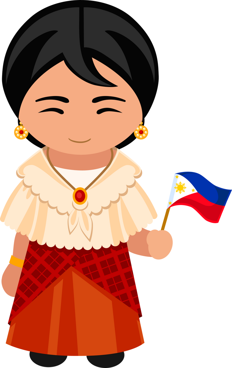 Woman in Philippines ethnic dress with national flag.